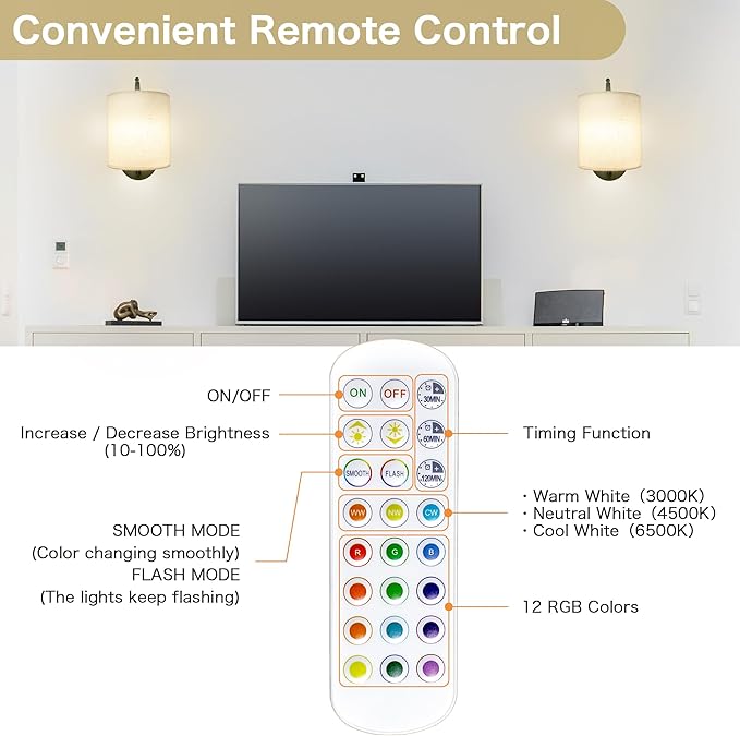 Rechargeable Battery Operated Wall Sconces Set of 2, Wireless Wall Lights with Remote Control 12 RGB Colors Magnetic Bulbs 5200mAh Battery Wireless Sconces for Bedroom Living Room (Black)