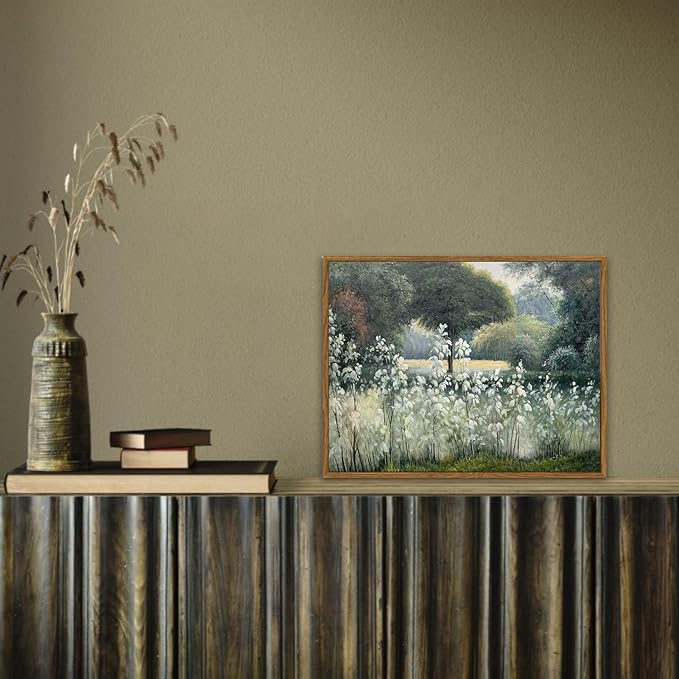 SHENIFY Vintage Landscape Framed Canvas Wall Art Forest Pond Classic Hallway Bathroom Office Decor - 11x14in Natural Framed