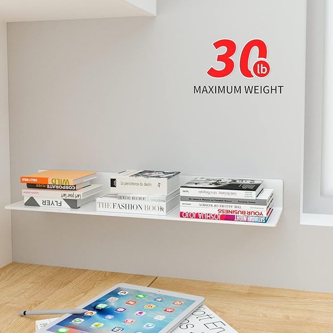 24 Inches Acrylic Wall Shelves 2 Pack, Floating Shelf for Wall Mounting, Acrylic Display Ledges for Funko Pop Figures, Home Décor, Living Room, Gaming Room, Plants(24 inch, White)