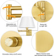 TRLIFE Remote Control Dimmable Wall Sconce, Adjustable Color Temperature 2700K-6500K Brushed Brass Swing Arm Wall Lights with Plug in Cord, 11.8