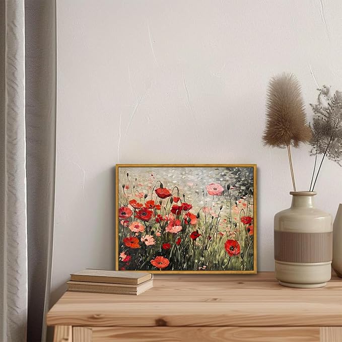 OIQArtOIQ Vintage Landscape Canvas Wall Art Framed Natural Scenery Painting Artwork Prints France Country Wilderness Farmhouse Decor Pictures Kitchen Bedroom Living Room Bathroom