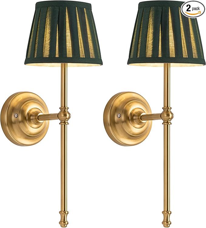 KDG Cordless Wall Sconces Set of 2, Small Wireless 5200mAh Rechargeable Battery Fabric LED Wall Lamps, Portables Lightings for Wall Painting, Living Room, Bedroom, Hallway, Gifts, Night Light (Green)