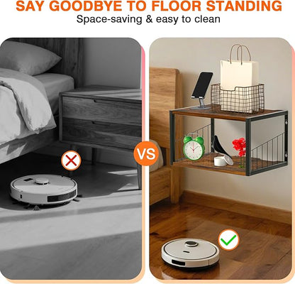 Floating Nightstand, Wood Floating Bedside Table with Cable Hole, Wall Mounted Nightstand for Bedroom, Living Room, Bathroom, Kitchen (Rustic Brown)