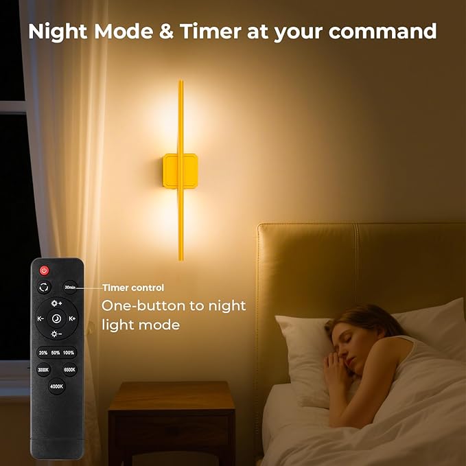 1 Pack Battery Operated Wall Sconce Detachable 360°Rotate, Wireless Wall Lamp 3000-6500K Dimmable, 10000mAh Rechargeable Wall Light for Bedroom, Living Room，28.3