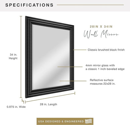 MCS 28x34 Large Wall Mirror, Brushed Black Frame & Beveled Detail Mirror, Vertical & Horizontal Wall Hanging Mirror for Bathroom, Bedroom & Livingroom