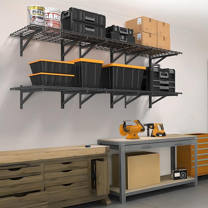 4 Pack Heavy Duty Garage Wall Shelving Set (2x3ft), Wall Mounted Garage Shelves 1400lbs Capacity, 24