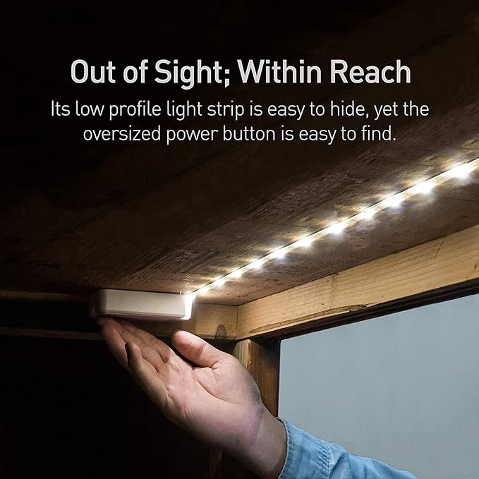 POWER PRACTICAL Luminoodle Under Cabinet Lighting – Click LED Light Strip for Shelves, Kitchen Cabinets, & Furniture, 3-Pack Includes Power Button & Tape Adhesive - Warm White (2700K)