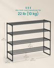 SONGMICS Shoe Rack, 4-Tier Shoe Organizer, Metal Storage Shelf, Upright or Upside Down, for 20-25 Pairs, Stackable, for Entryway, 11.8 x 36.2 x 29.1 Inches, Black ULSA14BK