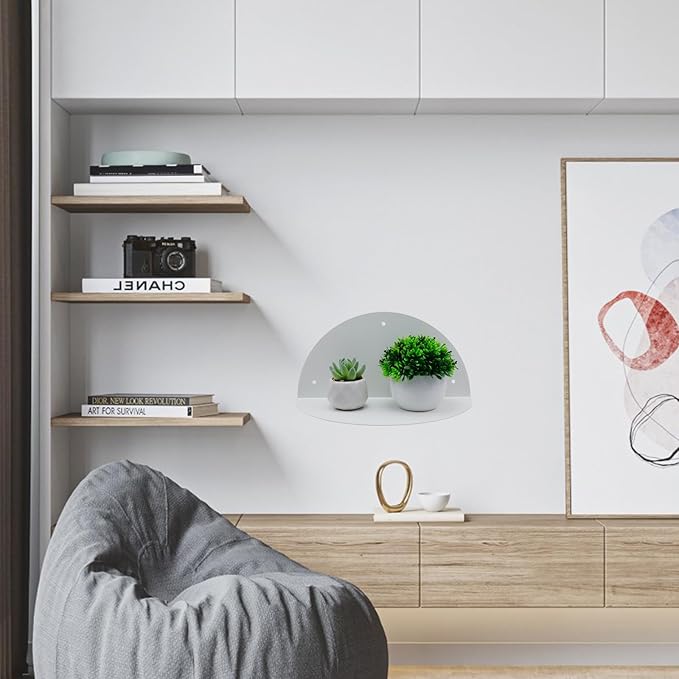 Floating Shelf,Metal White Half Round Hanging Display Floating Shelves,Wall Mounted Display Stand for Home Décor, Bathroom, Kitchen, Bedroom
