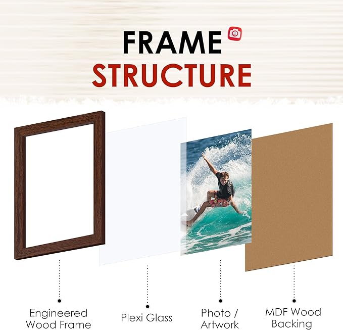 FIXSMITH 4x6 Picture Frame Bulk-4 Pack, Photo Frame 4x6 with HD Plexiglass, Brown Picture Frames Collage Wall Decor, Wall & Tabletop Picture Frames