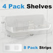 4 Pack Acrylic Bathroom Shelves, Clear Adhesive Stick on Shelf with 8 Pack Adhesive