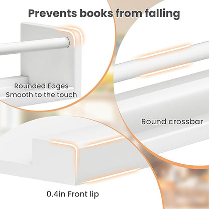 upsimples 2 Pack Nursery Book Shelves, 15.7 Inch Floating Bookshelves for Wall, Baby Nursery Decor, Small Solid Wood Wall Mounted Shelves for Baby Kids Boys Girls, White