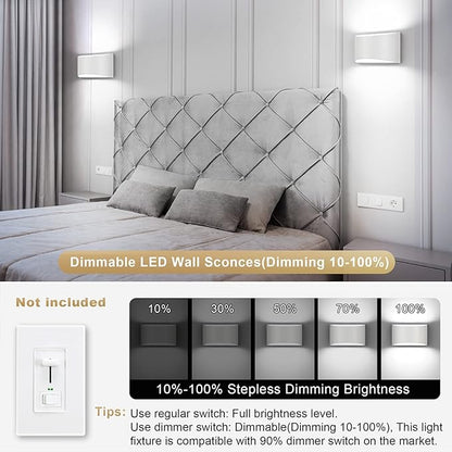 TRLIFE Dimmable Wall Sconces, 3000K/4000K/6000K Selectable Modern LED Wall Sconce 12W Aluminum Wall Mounted Light Hardwired Wall Lights for Bedroom Bedside Living Room Stairway (White, 1 Pack)