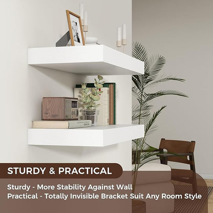 Floating Shelves for Wall, 36" W x 12" D x 2" H, 2 Pack of Long Wall Mounted Engineered Wood Shelves with Invisible Brackets for Living Room, Bedroom, Bathroom, Kitchen Decor, White