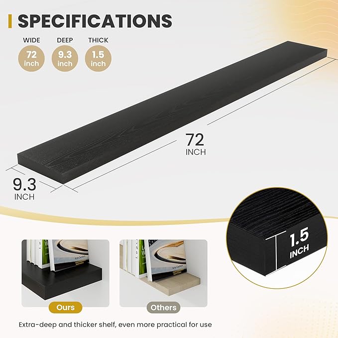 72 Inch Floating Shelves, 9.3