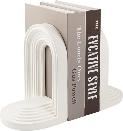 AELS Mordern Bookends, Mid Century Arch Heavy Duty Book Ends, Unique Decorative Bookend Supports for Shelves, Office Desktop Book Stand, Stopper for Books/Movies/CD, Cream
