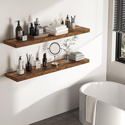 Floating Shelves - 10.23 Inch Deep Wall Shelf for Decor & Storage - Wall Mounted Display Shelving with Invisible Heavy-Duty Metal Bracket - 48" W x 10.23" D x 1.8" H - Set of 1 - Rustic Brown
