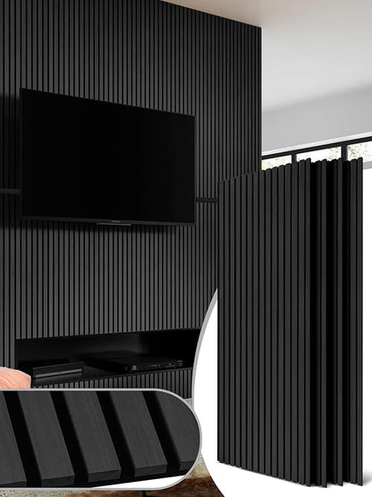 Mollywell Wood Panels for Wall, Time-Saving Installation, Versatile Wood Slat Wall Decor, Enhanced Acoustic & Sound Proof Fluted Design for Home & Office, 4 Pcs Black Oak, 47.2x23.6 Inch