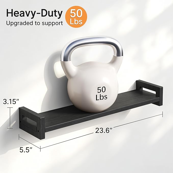 Vailando Floating Shelves for Wall, Set of 3 Solid Wood Wall Mounted Shelves, 23.6
