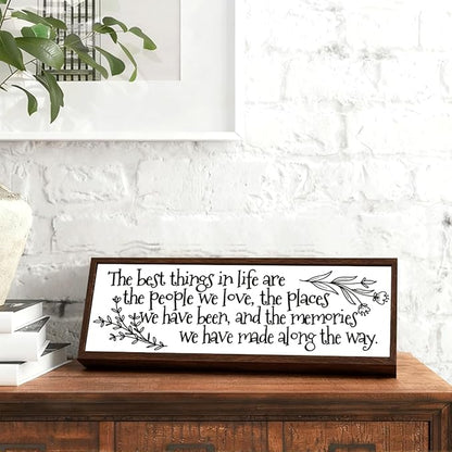 The Best Things In Life Sign, Farmhouse Wooden Framed Sign for Family Home Bedroom Decor, Entryway Decor, Rustic Table Shelves Decoration, Wood Framed Wall Hanging Art