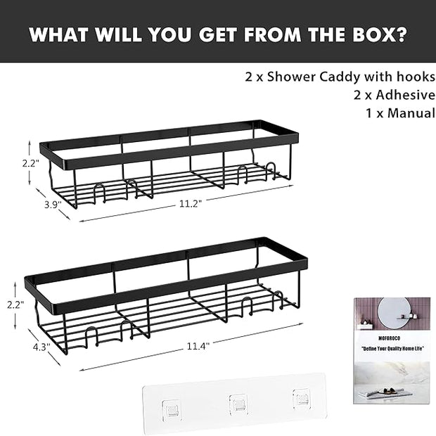 Moforoco Shower Caddy Shelf Organizer Rack, Self Adhesive Black Bathroom Shelves Basket, Home Farmhouse Wall Inside Organization and Storage Decor Rv Accessories, First Camper Apartment Essentials
