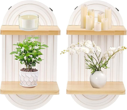 2 Pcs Modern Boho Wooden Rainbow Wall Shelves Shelf Decor, Wood Wall Mount Book Shelf, Floating Shelves for Living Rooms Bathroom Wall Decor Display (03)