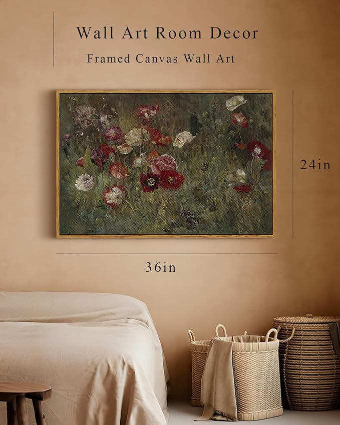 InSimSea Framed Canvas Wall Art Vintage Decor, Flowers Canvas Wall Art Modern Farmhouse Decor, Botanical Wall Art Painting for Office, Bedroom Bathroom Office home Decor, 24