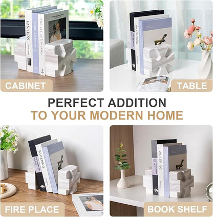 Decorative Square Marble Bookends for Heavy Books – Unique Book Ends for Shelves – Modern Aesthetic Book Holder/Stopper with Non-Slip Pads for Chic Home, Office, or Library Decor, Volakas