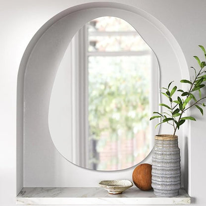 Irregular Frameless Bathroom Mirror,22 x 30 Inch Asymmetrical Wall Mirror with Wood Frame,Vanity Modern Tempered Glass Mirror for Bedroom,Entryway,Living Room