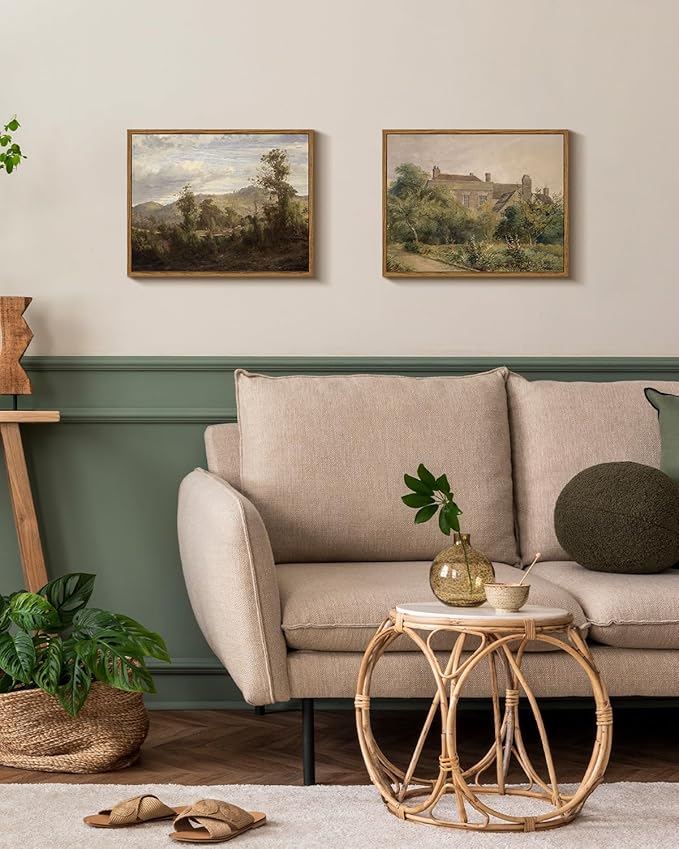 InSimSea Framed Canvas Wall Art Vintage Decor, Home Decor Retro Landscape Oil Painting Canvas Wall Art Decorations for Living Room Kitchen Office Farmhouse Bathroom Decor, 11