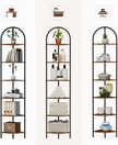 Homhedy 6-Tier Arched Corner Shelf Stand, Wall Corner Bookshelf with Metal Frame, Plant Stand, Industrial Storage Rack Shelf for Living Room, Bedroom, Office, Bathroom, Rustic Brown and Black
