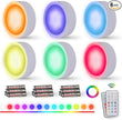 EverBrite Puck Lights with Remote, Wireless LED Puck Lights Battery Operated, 13 RGB Colors Changing Under Cabinet Lights, Dimmable Closet Lights with Timer, Battery Included (6-Pack)