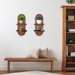 2 Pieces Boho Wall Shelf, Mid Century Shelves, Double Shelves, Decorative Bohemian Rainbow Hanging Shelves for Bathroom, Bedroom, Kitchen, Living Room, Laundry Room (Coffee Color)
