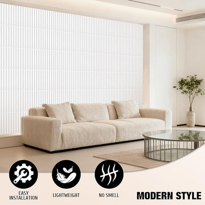Qidejoy 33 Pcs 3D PVC Slat Wall Panels 12X12in Fluted Textured Paneling Modern Decorative Tiles Cuttable Paintable DIY Wall Art for Interior Décor, Bedroom, Ceiling, TV Background, Bathroom (White)