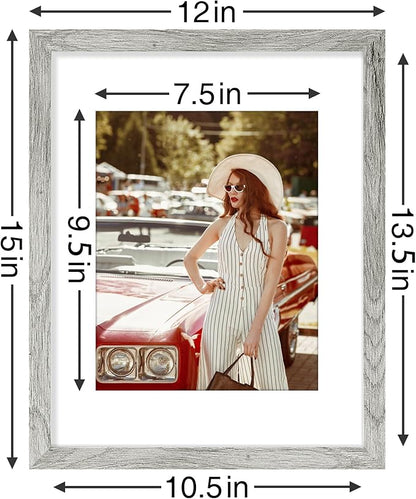Vittanly 11x14 Picture Frames Set of 9, Shatter Resistant Plexiglass, Display 8x10 Pictures with Mat or 11x14 without Mat, Photo Frames for Wall or Tabletop, Engineered Wood, Grey