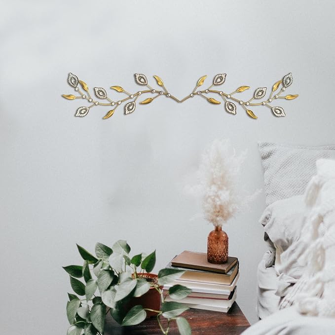 sxnzequnze 2 Pcs Metal Leaf Wall Art Crystal Bling Decorations Silver Leaves 3D Iron Handmade Home Decor Hanging Minimalist Accents Modern Set for Living Room Bathroom Bedroom Dining Room Hallway