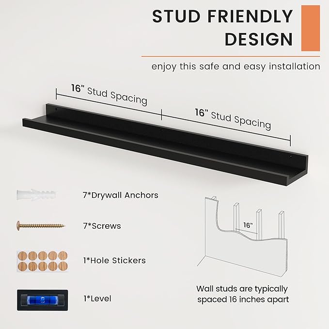 Picture Ledge Shelf, Floating Shelves Set of 2, 36 Inches Nursery Book Shelves for Toys Storage, Kids Bookshelf Wall Mounted for Living Room Bedroom Decor Books Photo Frames, Black