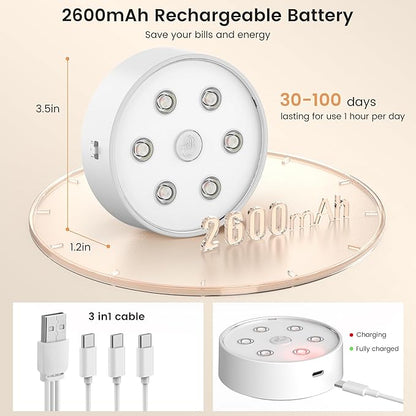 Onumii Rechargeable Under Cabinet Lighting Puck Lights with 2.4G Remote 2600mAh Sync and Groupable Color Changing Magnetic Stick on Tap Lights for Cabinet, Shelves, Display Case (6Pack White)