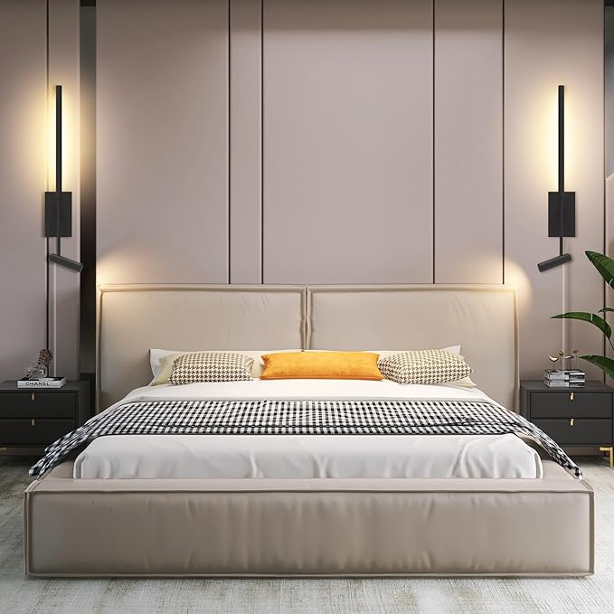 ZEROUNO Modern Plug in Wall Sconce Indoor Wall Light, Minimalist LED Line Wall Lamp with Switch, Adjustable Matte Black Wall lamp for Living Room Bedroom Hallway Reading etc