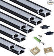 10-Pack 3.3FT/1M LED Strip Aluminum Channel Diffuser,Collar Shape Tape Light Under Cabinet Floating Shelf Alcove Recessed 25X7MM Matte Black Anodized Track, Milky Cover Concave Slot Profile