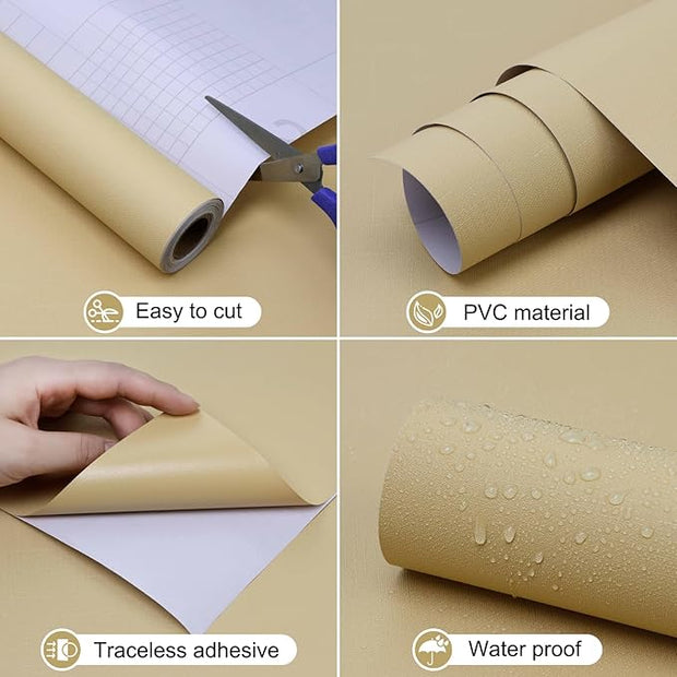 Amiya Yellow Peel and Stick Wallpaper Solid Color Textured Contact Paper Pure Yellow Self Adhesive Wallpaper Matte Removable Wall Paper Decorative Walls Decal Vinyl Roll A Set of15.7×480"