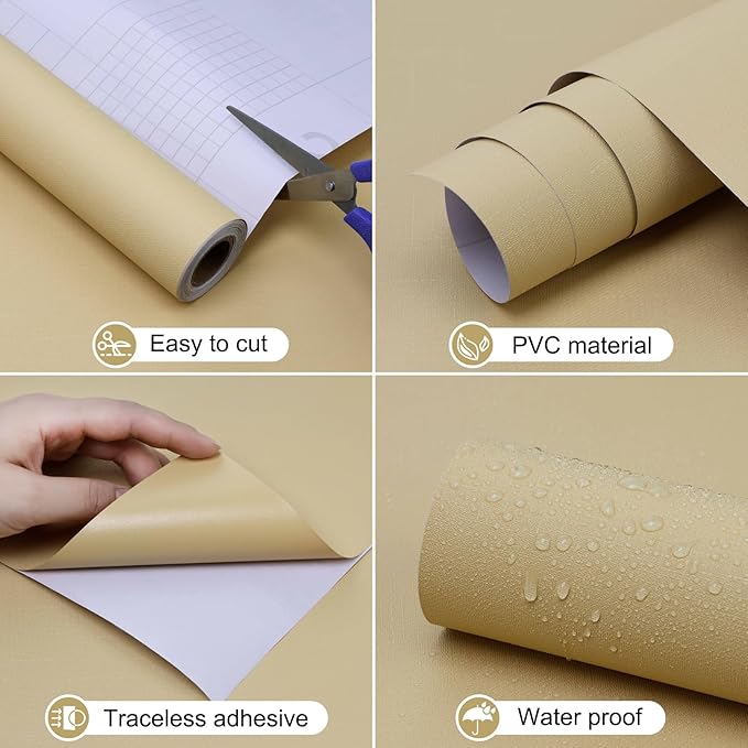 Amiya Yellow Peel and Stick Wallpaper Solid Color Textured Contact Paper Pure Yellow Self Adhesive Wallpaper Matte Removable Wall Paper Decorative Walls Decal Vinyl Roll A Set of15.7×236"