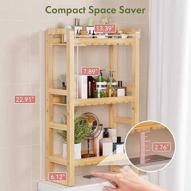 AmazerBath Bamboo Over The Toilet Storage Shelf - 3-Tier Bathroom Organizers and Storage Shelves, 2 in 1 Dual Stable Above Over Toilet Bamboo Shelf Home Storages Rack for Small Bathroom, Space Saver