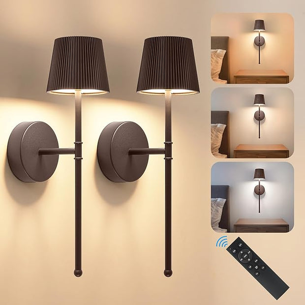 LUTEC Cordless Wall Sconces Set of 2, 5200mAh Wireless Rechargeable Battery Operated LED Wall Lamps, 3 Color Stepless Dimming Portables Lightings for Wall Painting/Living Room/Bedroom/Hallway Decor