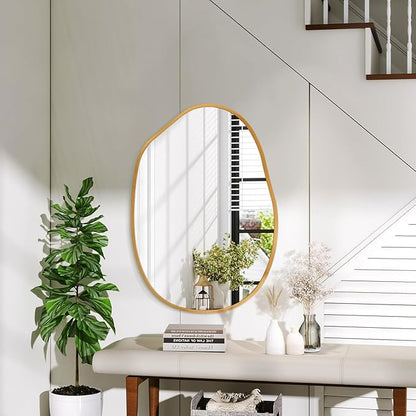 Irregular Wall Mirror Asymmetrical Bathroom Mirror Decorative 18"x26" Gold Asymmetrical Mirrors Aviation Aluminum Alloy Frame for Bathroom, Bedroom, Living Room, Entryway