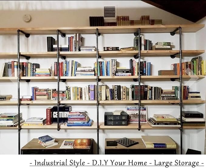 Industrial Wall Mounted Iron Floating Pipe Shelves/Shelving/Racks/Storage/Bookcases/Brackets, DIY Open Bookshelves/Shelving for Kitchen/Office, Retro Black,(5-Tier Shelf Brackets,Not Include Planks)