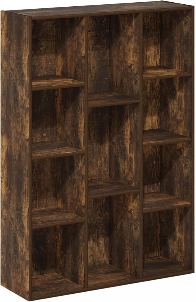 Furinno LUDER Book Shelf, 11-Cube Bookshelf, Reversible Bookcase, 9.4 x 29.1 x 41.7, for Living Room, Bedroom, Home Office, Amber Pine