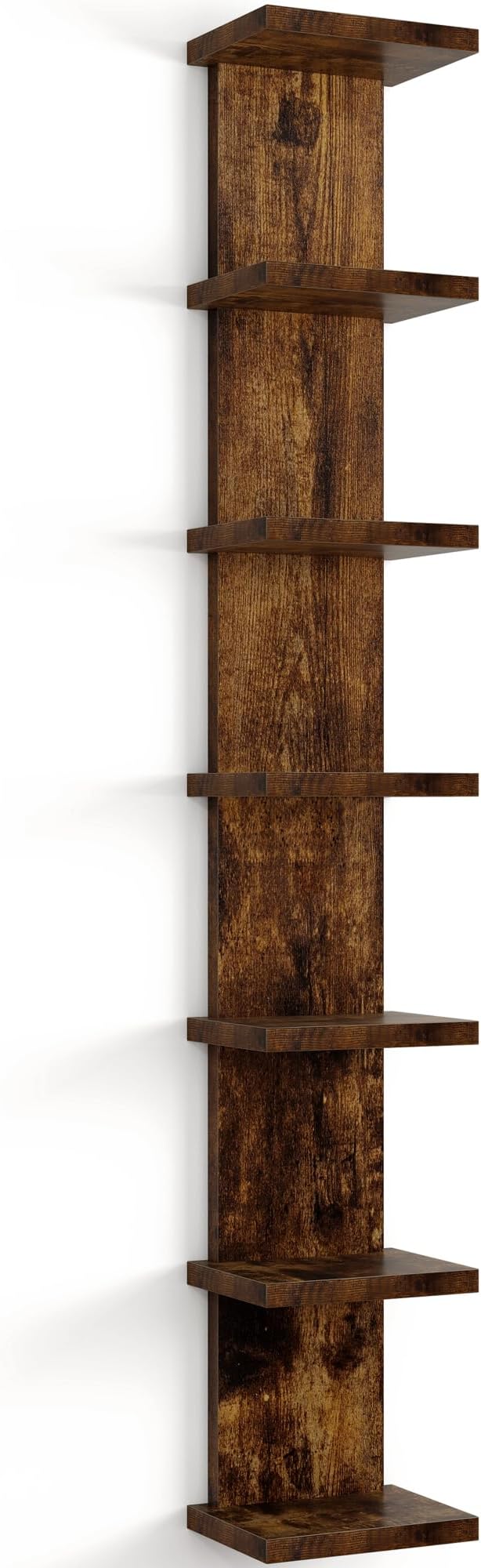 Fun Memories 7 Tier Wall Shelf Unit, Decorative Wall Mount Vertical Shelving, Floating Storage Home Decor Organizer Tall Tower Design Utility Shelving Bedroom Living Room