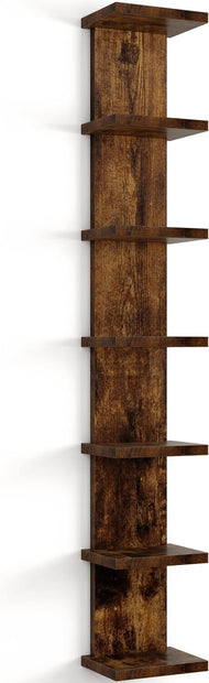 Fun Memories 7 Tier Wall Shelf Unit, Decorative Wall Mount Vertical Shelving, Floating Storage Home Decor Organizer Tall Tower Design Utility Shelving Bedroom Living Room