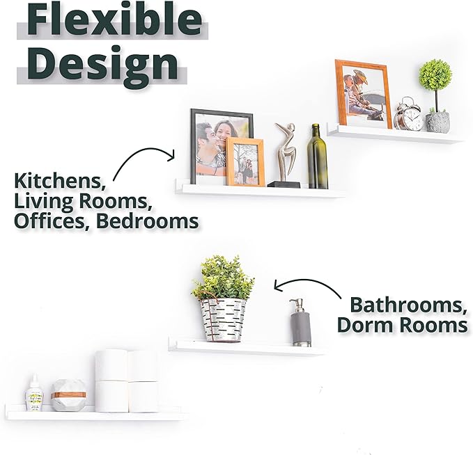 Picture Shelf, Greenco Set of 2 Wall Mounted Photo Ledge Floating Shelves for Bedroom, Living Room, Kitchen, Bathroom, Nursery Display, Natural Finish